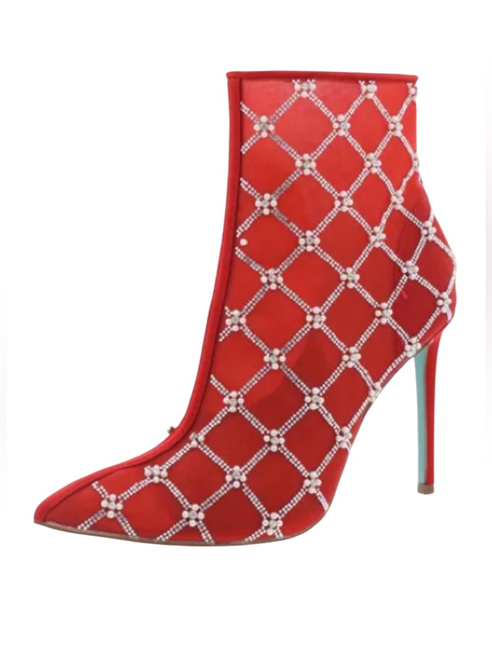NEW $149 Betsey Johnson Women's Lark Mesh Embellished Stiletto Booties RED SZ-9